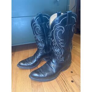 Tony Lama Black Leather Cowboy Boots Size 10.5 D